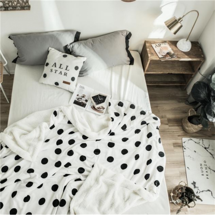 91家纺网 家纺一手货源 找家纺 昔可家纺 2018新品羊羔绒毛毯 白波点