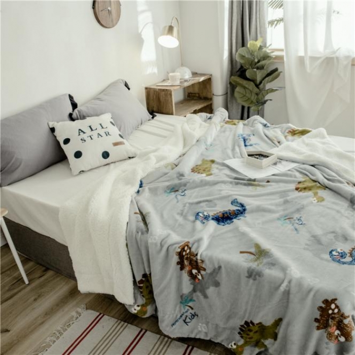 91家纺网 家纺一手货源 找家纺 昔可家纺 2018新品羊羔绒毛毯 恐龙乐园