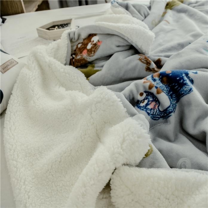 91家纺网 家纺一手货源 找家纺 昔可家纺 2018新品羊羔绒毛毯 恐龙乐园