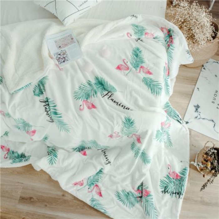 91家纺网 家纺一手货源 找家纺 昔可家纺 2018新品羊羔绒毛毯 绿叶鸟