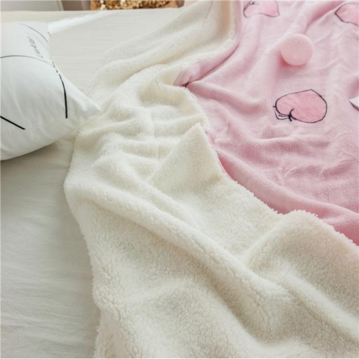 91家纺网 家纺一手货源 找家纺 昔可家纺 2018新品羊羔绒毛毯 蜜桃粉
