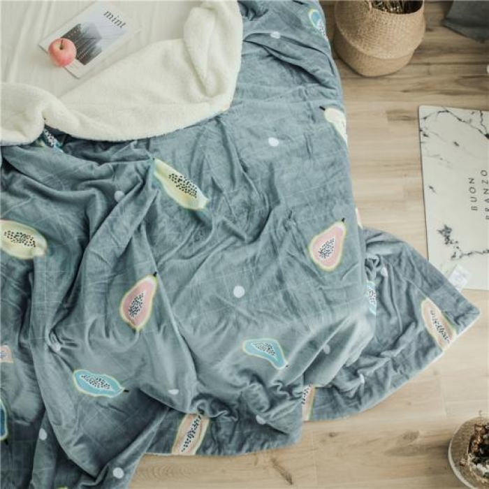 91家纺网 家纺一手货源 找家纺 昔可家纺 2018新品羊羔绒毛毯 木瓜水果