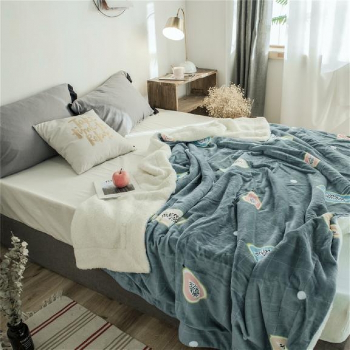 91家纺网 家纺一手货源 找家纺 昔可家纺 2018新品羊羔绒毛毯 木瓜水果