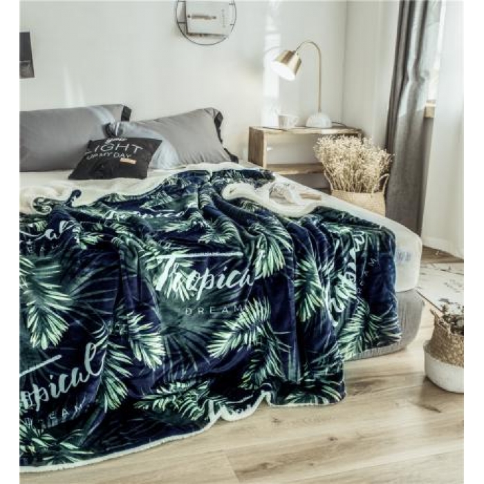 91家纺网 家纺一手货源 找家纺 昔可家纺 2018新品羊羔绒毛毯 热带植物