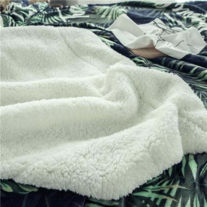 91家纺网 家纺一手货源 找家纺 昔可家纺 2018新品羊羔绒毛毯 热带植物