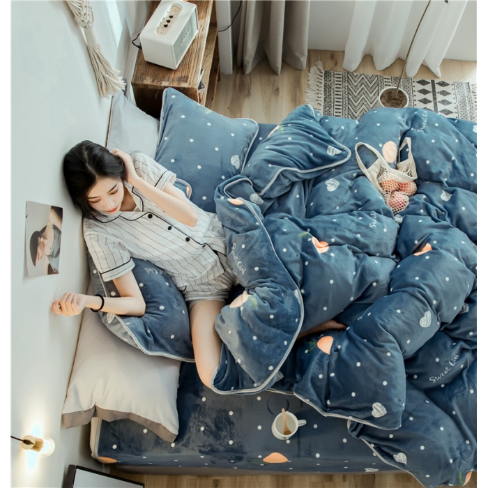 91家纺网 家纺一手货源 找家纺 昔可家纺 2018新款牛奶绒四件套 爱心橘子