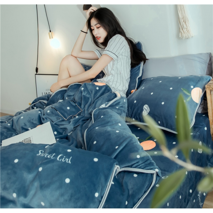 91家纺网 家纺一手货源 找家纺 昔可家纺 2018新款牛奶绒四件套 爱心橘子