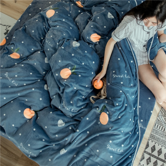 91家纺网 家纺一手货源 找家纺 昔可家纺 2018新款牛奶绒四件套 爱心橘子