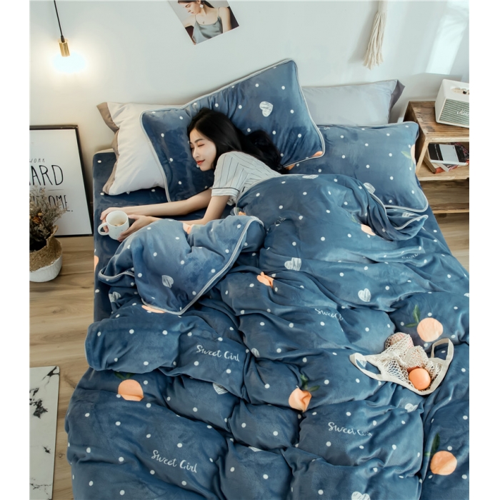 91家纺网 家纺一手货源 找家纺 昔可家纺 2018新款牛奶绒四件套 爱心橘子