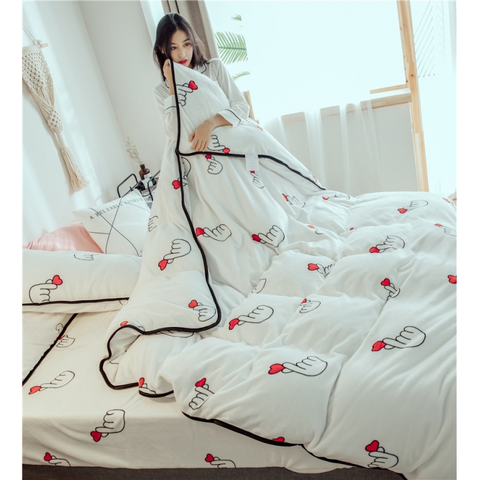 91家纺网 家纺一手货源 找家纺 昔可家纺 2018新款牛奶绒四件套 比心