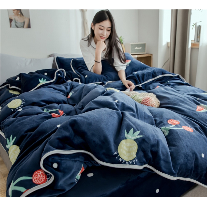 91家纺网 家纺一手货源 找家纺 昔可家纺 2018新款牛奶绒四件套 菠萝樱桃