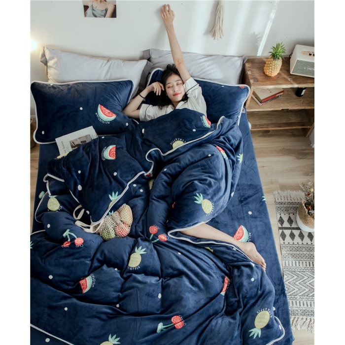 91家纺网 家纺一手货源 找家纺 昔可家纺 2018新款牛奶绒四件套 菠萝樱桃