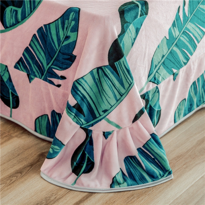 91家纺网 家纺一手货源 找家纺 昔可家纺 2018新款牛奶绒四件套 粉底绿植