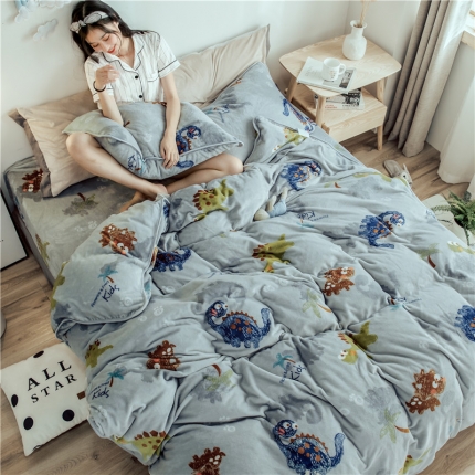 昔可家纺 2018新款牛奶绒四件套 恐龙乐园