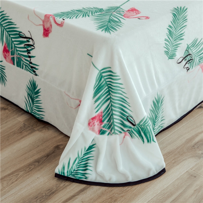 91家纺网 家纺一手货源 找家纺 昔可家纺 2018新款牛奶绒四件套 绿叶鸟