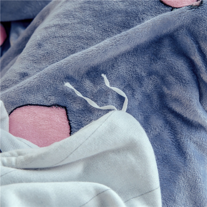 91家纺网 家纺一手货源 找家纺 昔可家纺 2018新款牛奶绒四件套 蜜桃-蓝