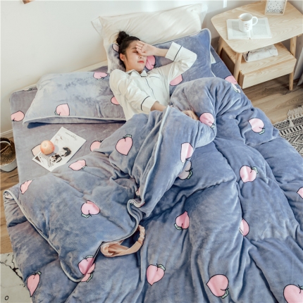 昔可家纺 2018新款牛奶绒四件套 蜜桃-蓝