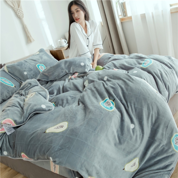 91家纺网 家纺一手货源 找家纺 昔可家纺 2018新款牛奶绒四件套 木瓜水果