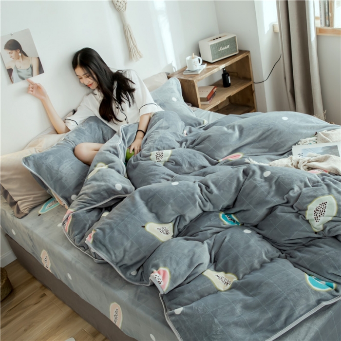 91家纺网 家纺一手货源 找家纺 昔可家纺 2018新款牛奶绒四件套 木瓜水果