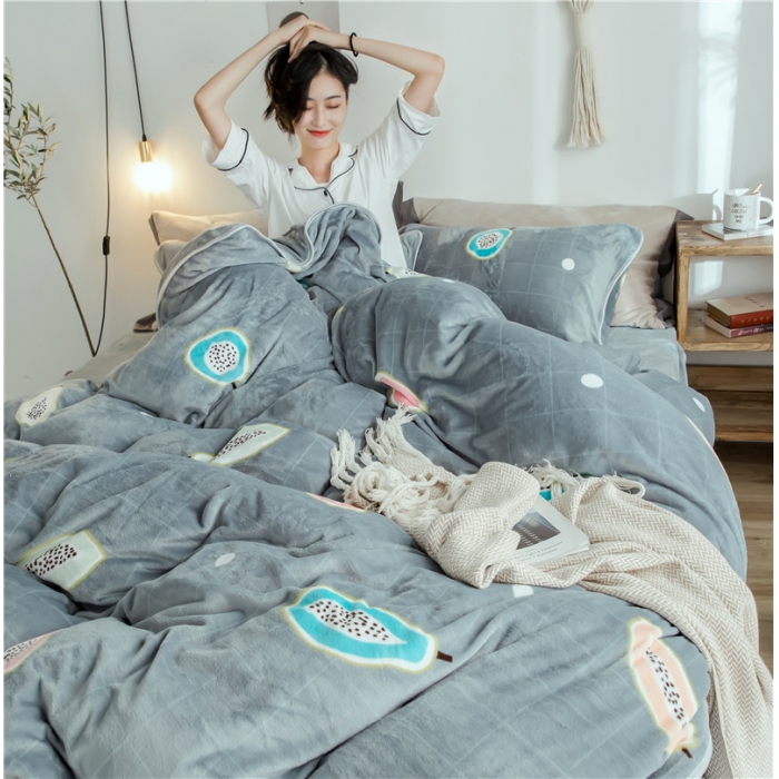 91家纺网 家纺一手货源 找家纺 昔可家纺 2018新款牛奶绒四件套 木瓜水果