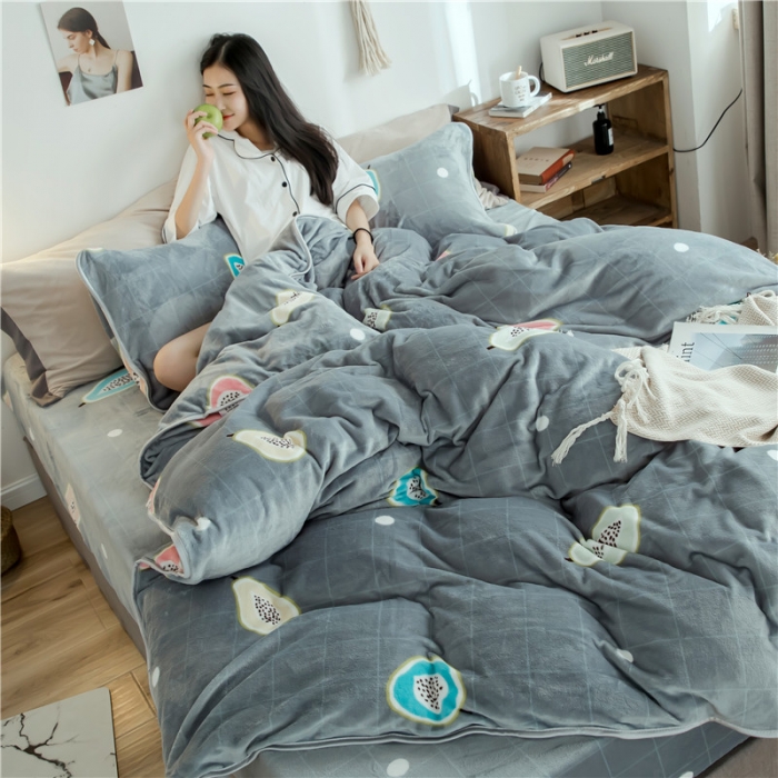 91家纺网 家纺一手货源 找家纺 昔可家纺 2018新款牛奶绒四件套 木瓜水果