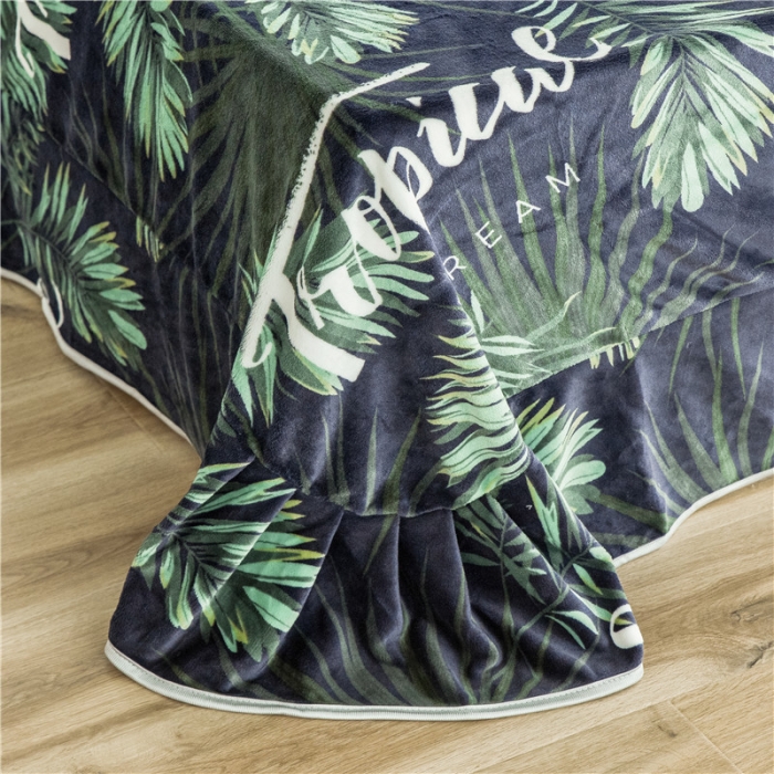 91家纺网 家纺一手货源 找家纺 昔可家纺 2018新款牛奶绒四件套 热带植物