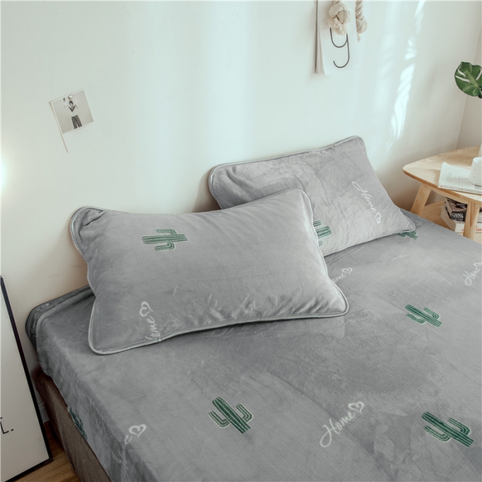 91家纺网 家纺一手货源 找家纺 昔可家纺 2018新款牛奶绒四件套 仙人掌