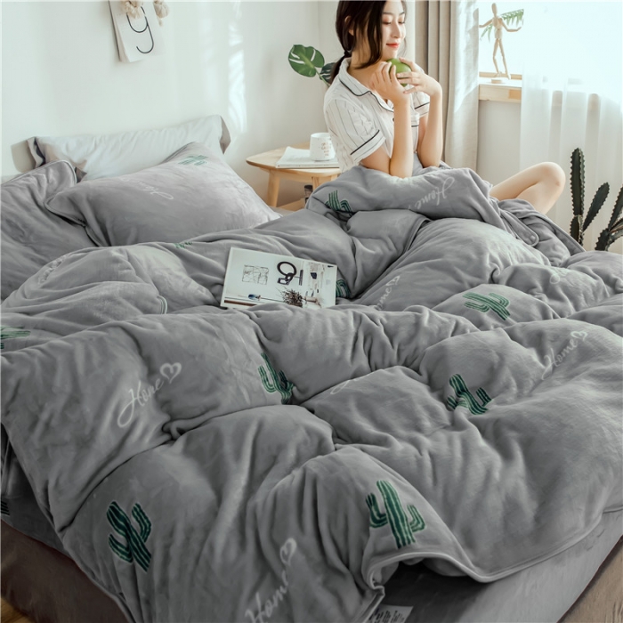 91家纺网 家纺一手货源 找家纺 昔可家纺 2018新款牛奶绒四件套 仙人掌