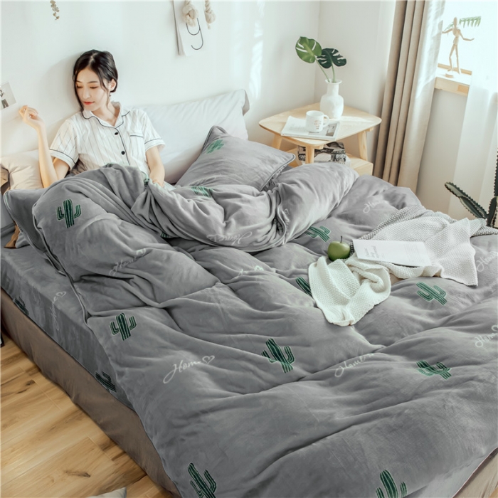 91家纺网 家纺一手货源 找家纺 昔可家纺 2018新款牛奶绒四件套 仙人掌