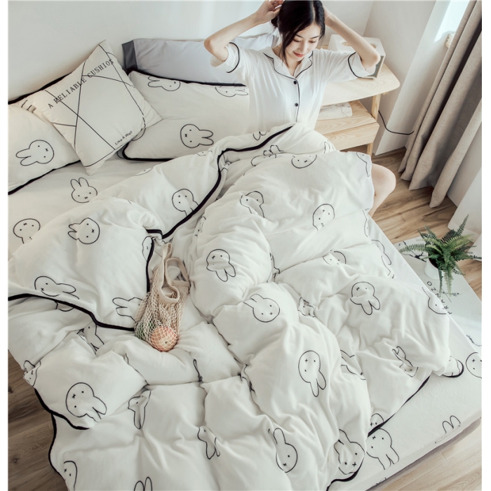 91家纺网 家纺一手货源 找家纺 昔可家纺 2018新款牛奶绒四件套 小兔乖乖