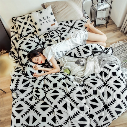 91家纺网 家纺一手货源 找家纺 昔可家纺 2018新款牛奶绒四件套 鱼骨砖块