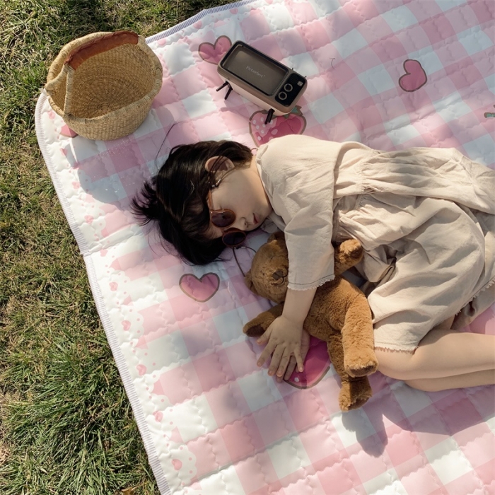 91家纺网 家纺一手货源 找家纺 昔可家纺 2019新款野餐垫 粉草莓