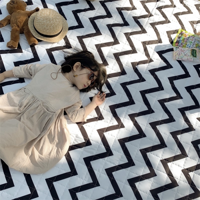 91家纺网 家纺一手货源 找家纺 昔可家纺 2019新款野餐垫 黑波纹