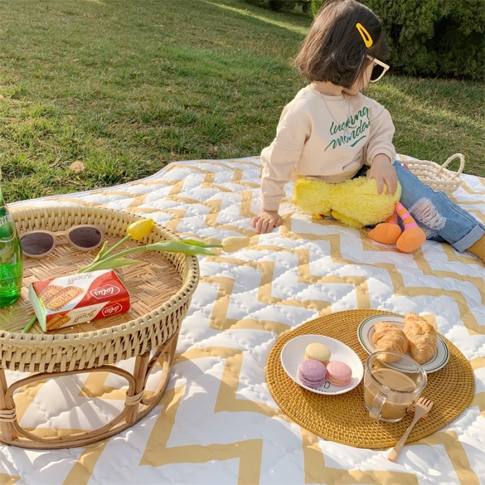 91家纺网 家纺一手货源 找家纺 昔可家纺 2019新款野餐垫 黄波纹