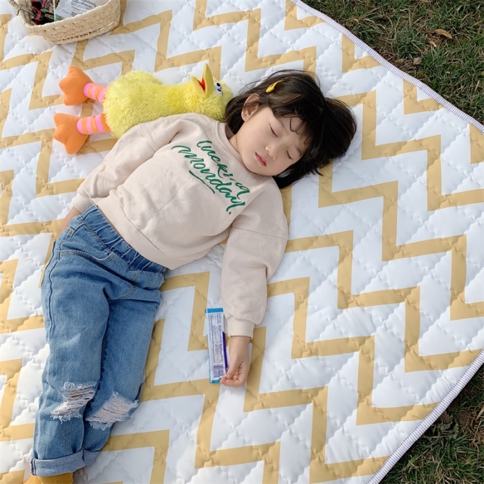 91家纺网 家纺一手货源 找家纺 昔可家纺 2019新款野餐垫 黄波纹