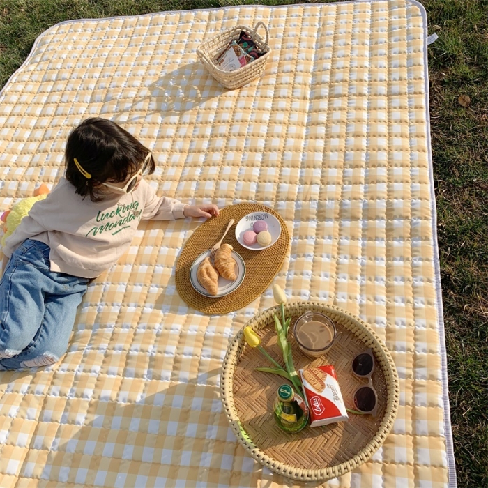 91家纺网 家纺一手货源 找家纺 昔可家纺 2019新款野餐垫 黄格子