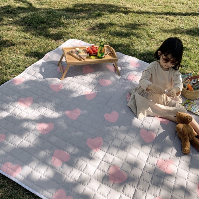 91家纺网 家纺一手货源 找家纺 昔可家纺 2019新款野餐垫 灰底粉心