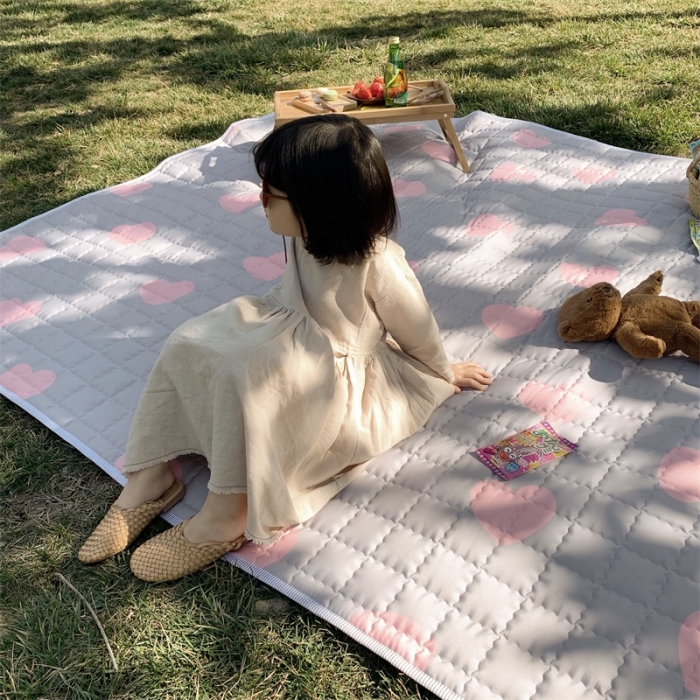 91家纺网 家纺一手货源 找家纺 昔可家纺 2019新款野餐垫 灰底粉心