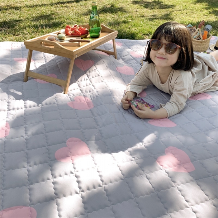 91家纺网 家纺一手货源 找家纺 昔可家纺 2019新款野餐垫 灰底粉心