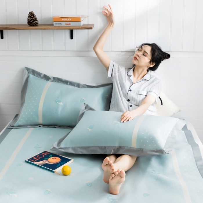 91家纺网 家纺一手货源 找家纺 昔可 2019新款太极石养生席新凉席 爱心草莓灰