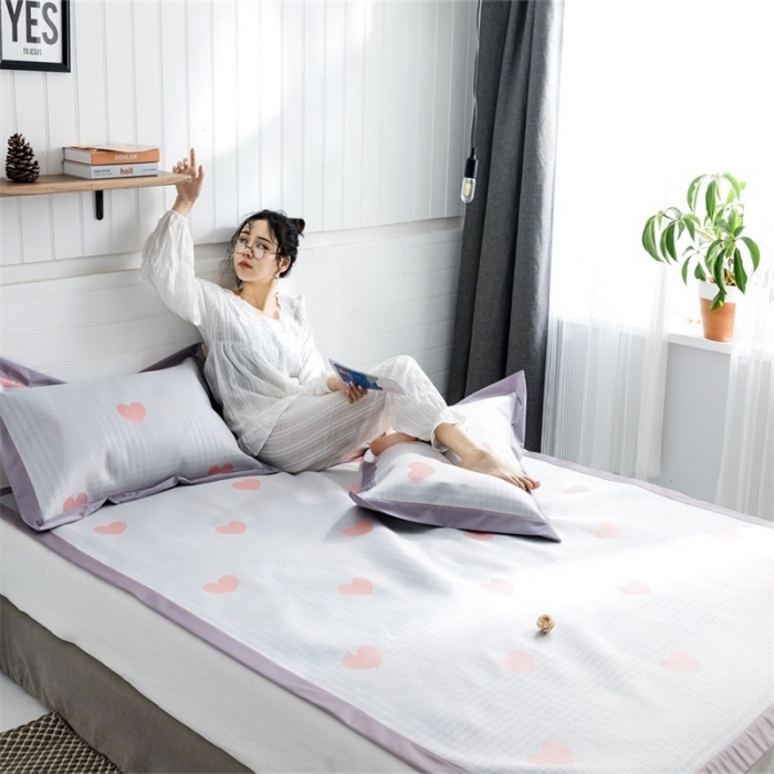 91家纺网 家纺一手货源 找家纺 昔可 2019新款太极石养生席新凉席 格子爱心-粉