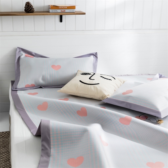 91家纺网 家纺一手货源 找家纺 昔可 2019新款太极石养生席新凉席 格子爱心-粉