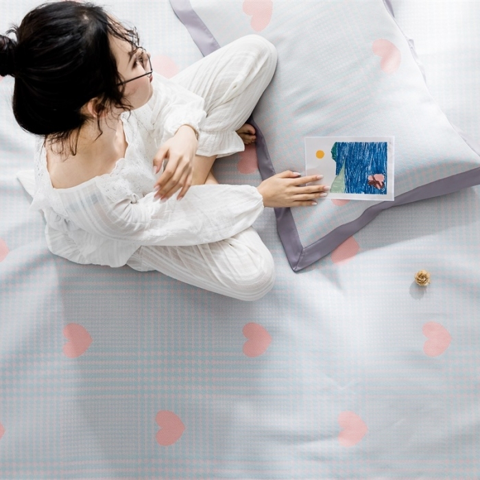 91家纺网 家纺一手货源 找家纺 昔可 2019新款太极石养生席新凉席 格子爱心-粉