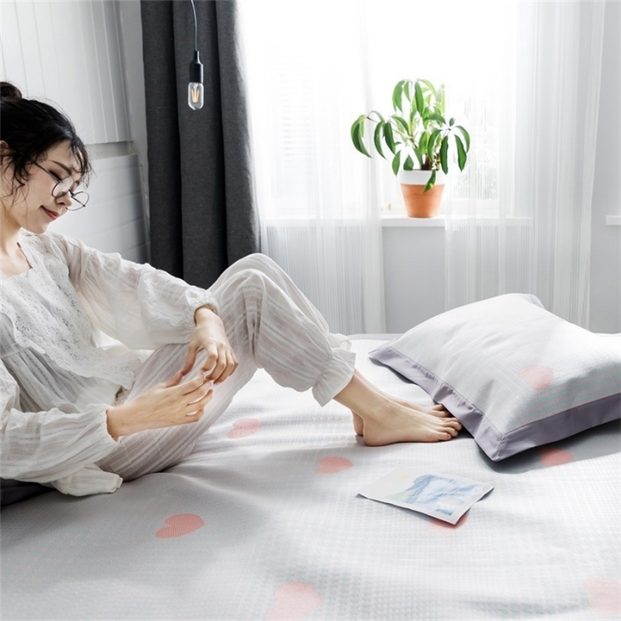 91家纺网 家纺一手货源 找家纺 昔可 2019新款太极石养生席新凉席 格子爱心-粉