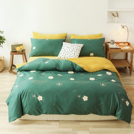 91家纺网 家纺一手货源 找家纺 昔可 2019新款13372棉加绒花卉系列四件套 绿花