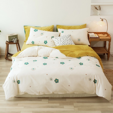 昔可 2019新款13372棉加绒花卉系列四件套 白花