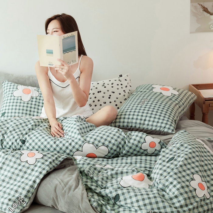 91家纺网 家纺一手货源 找家纺 昔可 2019新款13372棉加绒花卉系列四件套 格子花