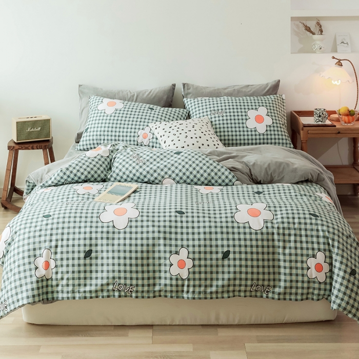 91家纺网 家纺一手货源 找家纺 昔可 2019新款13372棉加绒花卉系列四件套 格子花