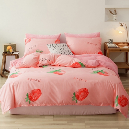 91家纺网 家纺一手货源 找家纺 昔可 2019新款13372棉加绒水果系列四件套 大草莓