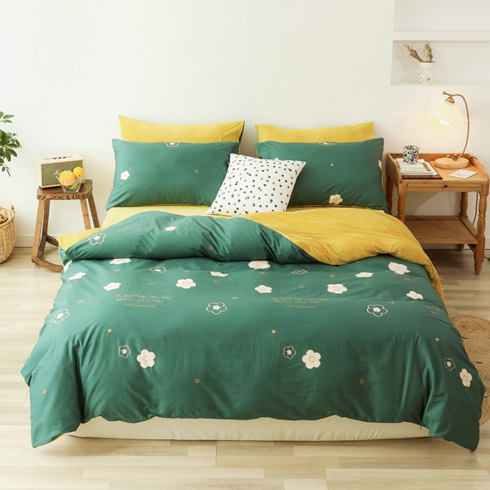 91家纺网 家纺一手货源 找家纺 昔可 2019新款13372棉加绒花卉系列四件套 绿花